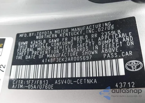 2010 Toyota Camry Le из США, поврежденный, VIN 4T4BF3EK2AR005697